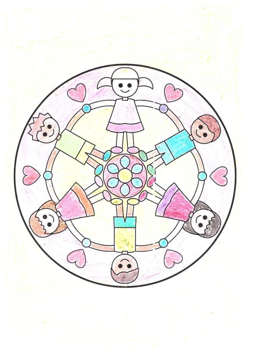 Das Original: Leonies Blatt mit dem ausgemalten Kinder-Mandala